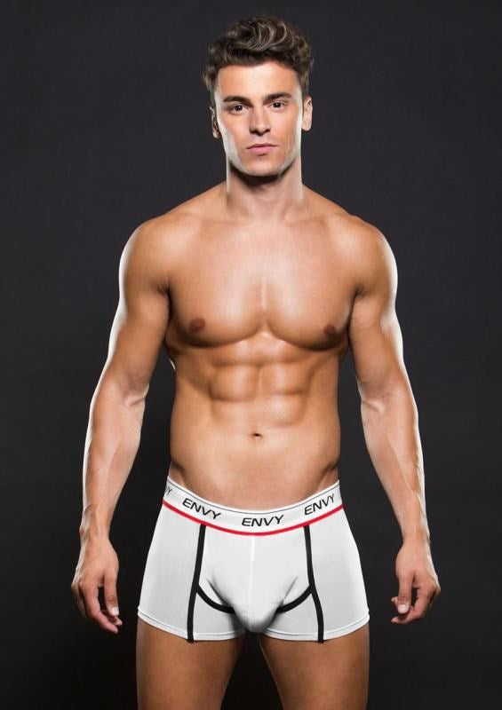 Envy Menswear Logo Elastic Low Rise Mesh Trunk White Breathable Support - - Jocks and G-Strings