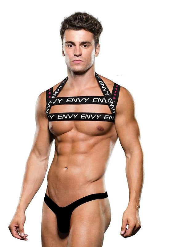 Envy Menswear Logo Harness Black Chest Harness with Adjustable Straps - - His Fetish