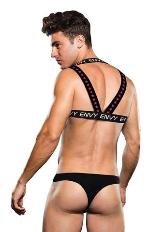 Envy Menswear Logo Harness Black Chest Harness with Adjustable Straps - His Fetish