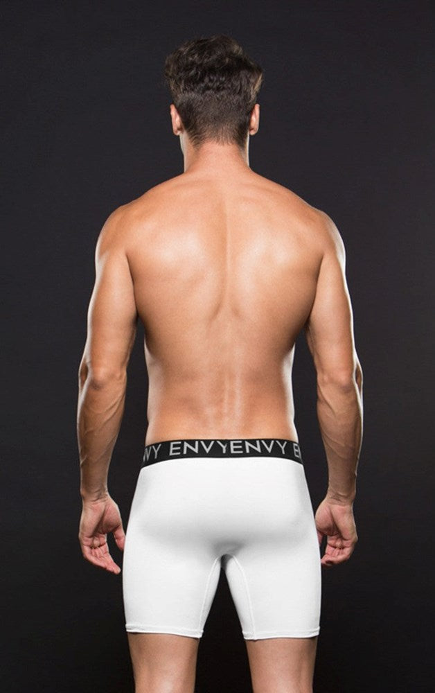 Envy Menswear Micro LowRise Logo Athletic Long Boxer White Premium Comfort - - Jocks and G-Strings
