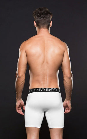 Envy Menswear Micro LowRise Logo Athletic Long Boxer White Premium Comfort - Jocks and G-Strings