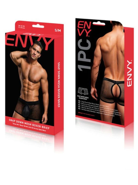 Envy Menswear Sleek Snap Down Mesh Boxer Briefs with Easy Access Feature - - Mens Briefs And Boxers