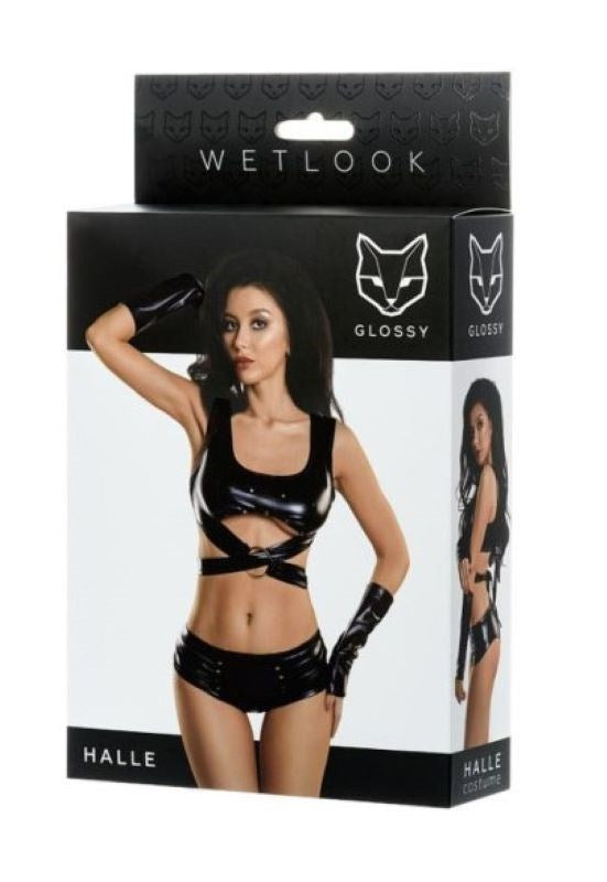 Glossy Wetlook 3 Pc Halle Set Shine Bright in Style Lingerie - - Bras and Bra Sets