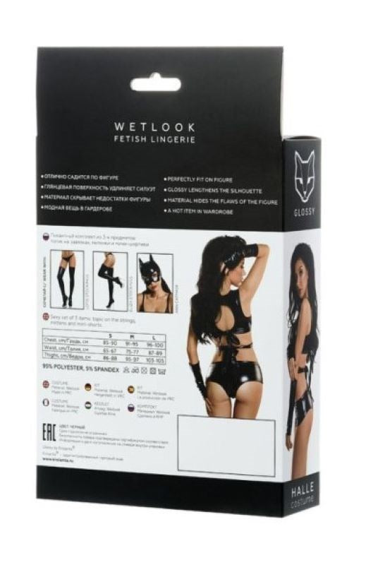 Glossy Wetlook 3 Pc Halle Set Shine Bright in Style Lingerie - - Bras and Bra Sets