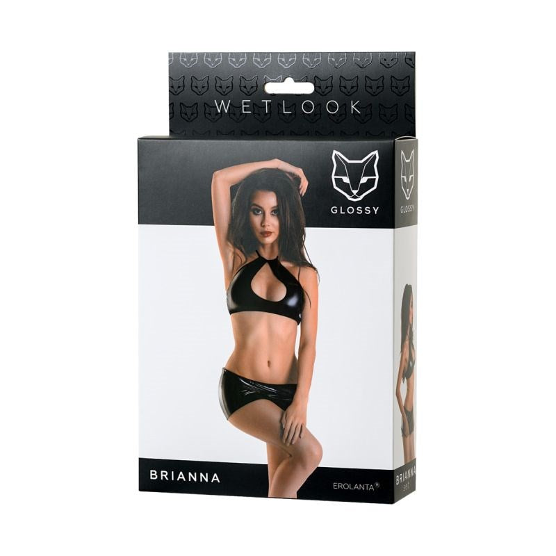 Glossy Wetlook Set Brianna High Shine Stretch Lingerie for Seduction - - Bras and Bra Sets