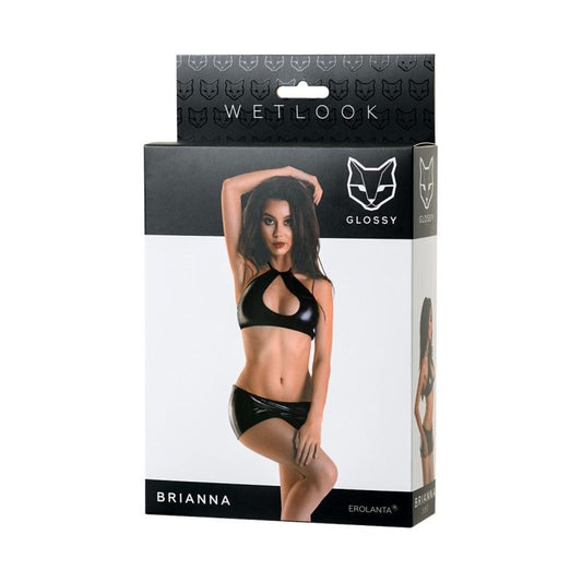 Glossy Wetlook Set Brianna High Shine Stretch Lingerie for Seduction - - Bras and Bra Sets