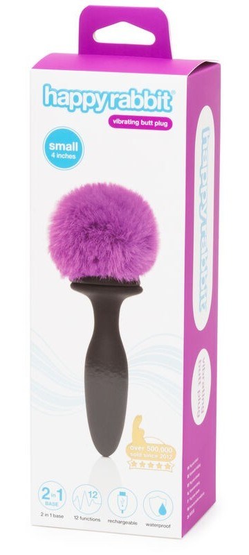 Love Honey Happy Rabbit Rechargeable Vibrating Bunny Tail Butt Plug 12 Speeds - - Anal Vibrators