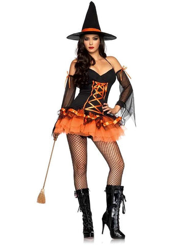 Leg Avenue Hocus Pocus Hottie Costume Halter Dress with Witch Hat - Fancy Dress Ups