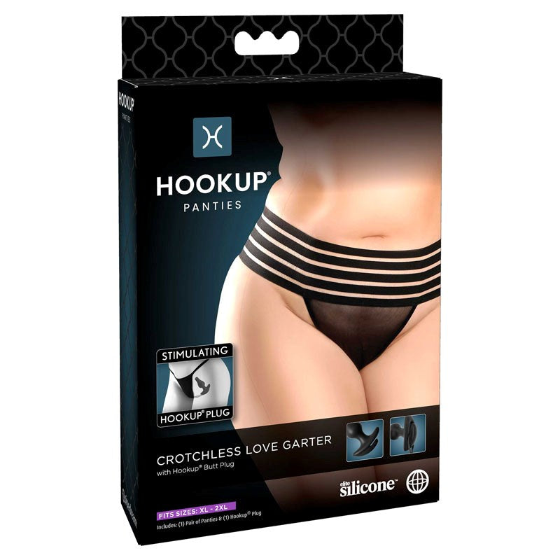Pipedream HOOKUP Womens Crotchless Love Garter with Integrated Butt Plug - - G-Strings, Panties and Shorts