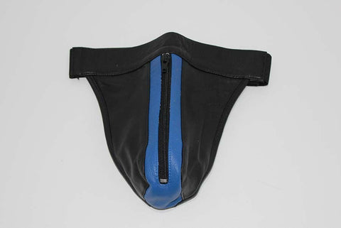 Hells Couture JAX Leather Jocks Black & Blue with Front Zip Access - Jocks and G-Strings