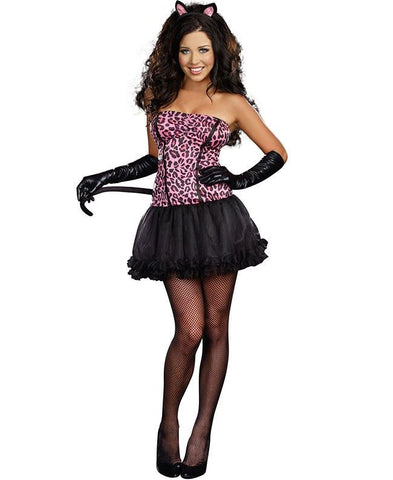 Dream Girl Lingerie Kiss Me Kitty Costume Pink Leopard Print Roleplay - Fancy Dress Ups