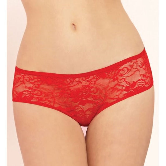 Seven til Midnight Lace Boyshorts Open Crotch & Ruffles Red Easy Access - - Bras and Bra Sets