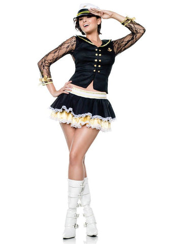 Seven til Midnight Lacy Navy Costume 3 Piece Roleplay Set - Fancy Dress Ups