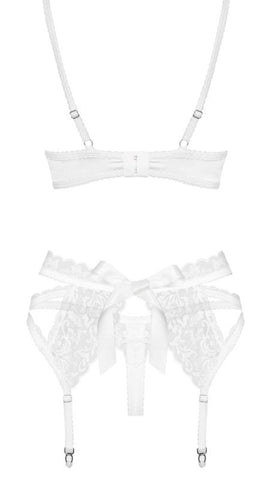 Obsessive Lacy White Set 3 piece Premium Lace Lingerie with Adjustable Fit - Bras and Bra Sets