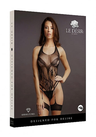 Shots Toys Le Desir Crotchless Rhinestone Halter Teddy Rhinestone Details - Babydolls and Chemises