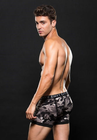 Envy Menswear Logo Elastic Boxer Brief Grey Camo Premium Comfort - Jocks and G-Strings
