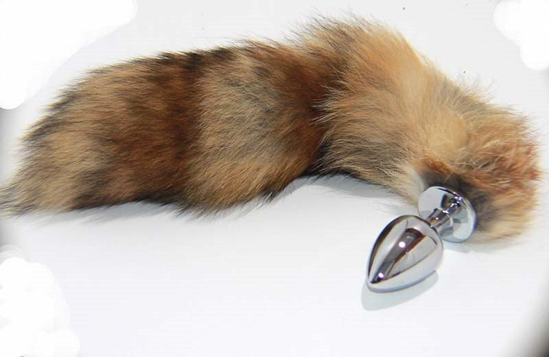 BDStyle Long Brown and Blonde Fox Tail Silver Smooth Butt Plug Premium Quality - Steel Sex Toys