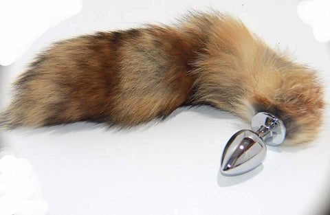 BDStyle Long Brown and Blonde Fox Tail Silver Smooth Butt Plug Premium Quality - Steel Sex Toys