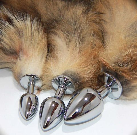BDStyle Long Brown and Blonde Fox Tail Silver Smooth Butt Plug Premium Quality - Steel Sex Toys