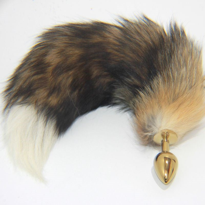 BDStyle Long Fox Tail Steel Butt Plug Gold with Faux Red Fox Fur Tail - Steel Sex Toys