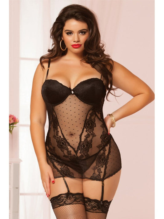Seven til Midnight Midnight Rendezvous Chemise Set Black Seductive Lingerie - - Babydolls and Chemises