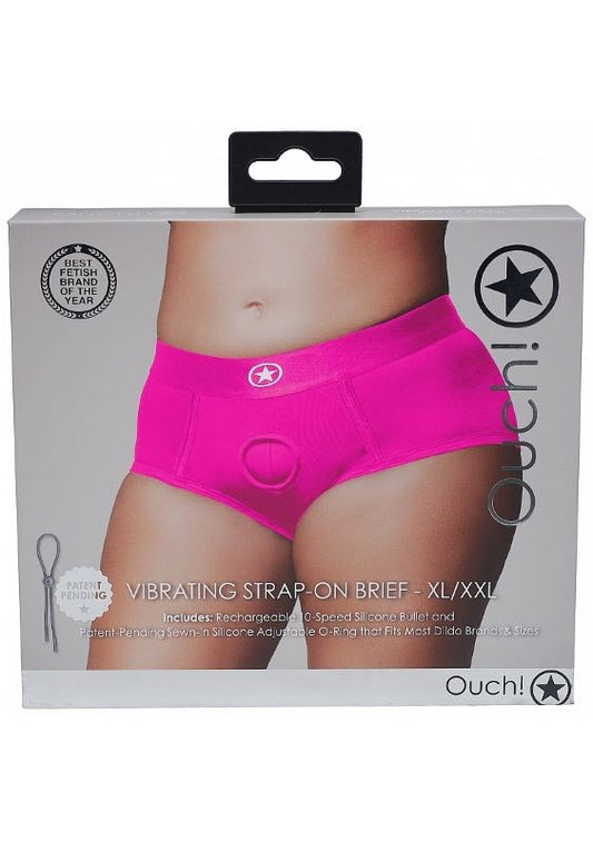 Shots Toys Ouch! Pleasure Enhancing Vibrating Strap On Brief Pink Vibrator - - Strap On Sextoys