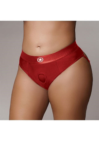 Shots Toys Ouch! Electrifying Strap On Thong Red Vibrating Dildo Harness - Strap On Sextoys