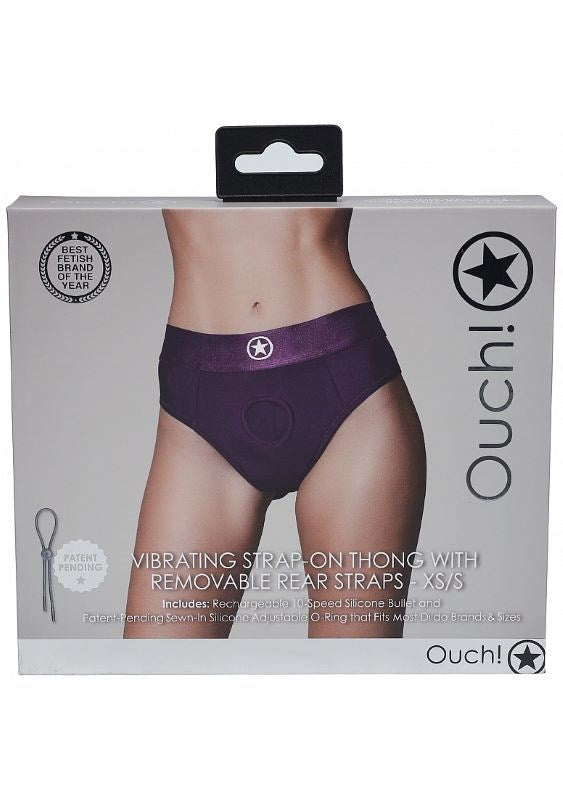 Shots Toys Ouch! Intimate Pleasure Strap On Thong Purple Vibrating Harness - - Strap On Sextoys