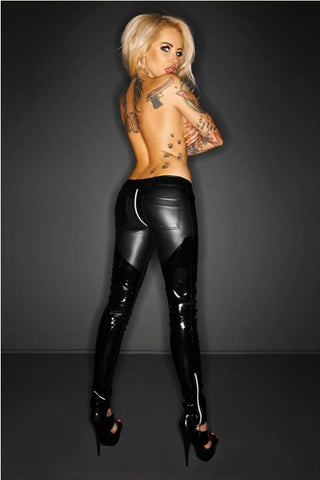 Noir Handmade Pants with Zipper Slinky PVC Fetish Wear with Strategic Access - Her Fetish