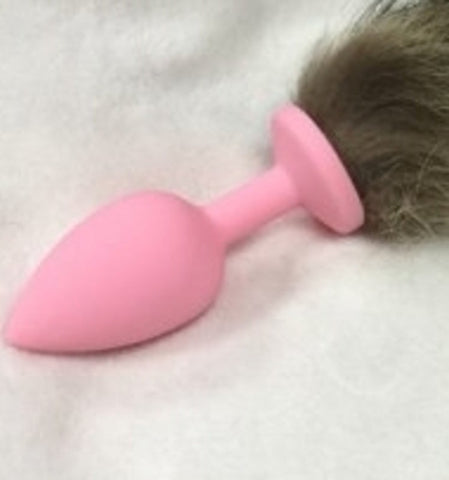 BDStyle Pink Silicone Butt Plug With Faux Fox Tail for Roleplay - Butt Plugs