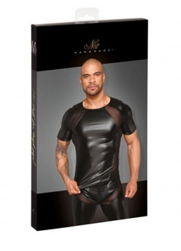 Noir Handmade Power Wetlook Men T shirt With 3D Net Fetish Wear - - Mens Briefs And Boxers
