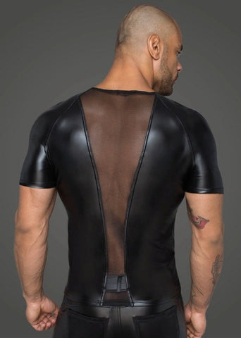 Noir Handmade Power Wetlook Men T shirt With 3D Net Fetish Wear - Mens Briefs And Boxers