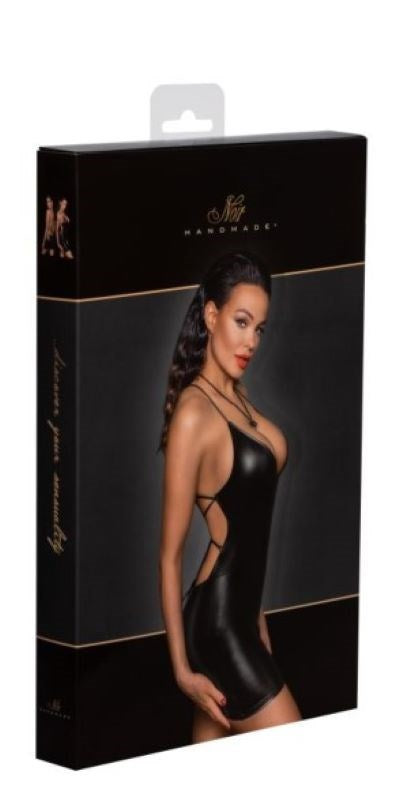 Noir Handmade Power Wetlook Mini Dress Lace Up Back Design Fetish Dress - Her Fetish