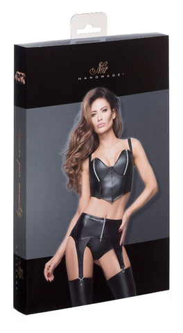 Noir Handmade Powerwetlook Garter Belt with Silver Zipper High Waisted - Her Fetish