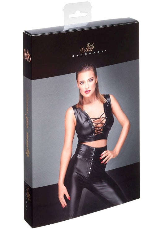 Noir Handmade Powerwetlook Top with Lacing and Adjustable Straps Fetish - - Her Fetish