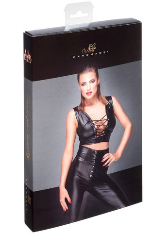 Noir Handmade Powerwetlook Top with Lacing and Adjustable Straps Fetish - Her Fetish