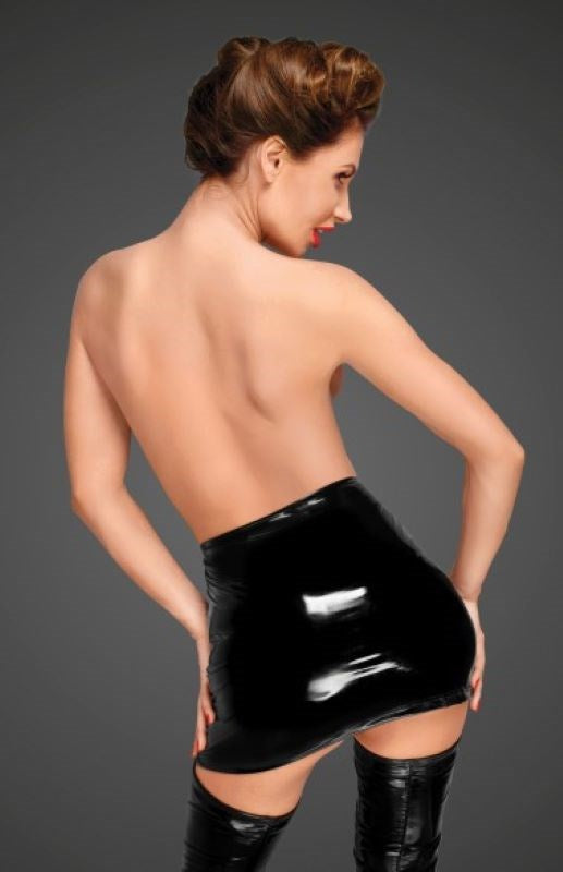 Noir Handmade PVC Fetish Mini Skirt With Hidden Side Zipper High Waisted - - Her Fetish