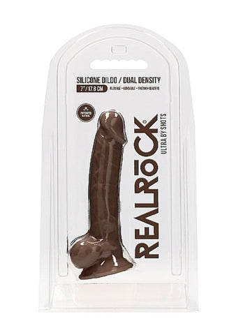 Shots Toys Realrock Ultra Silicone Dildo with Balls Brown Dual Density - Realistic Dildos
