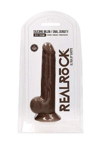 Shots Toys Realrock Ultra Silicone Dildo with Balls Brown Dual Density - Realistic Dildos
