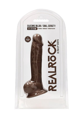 Shots Toys Realrock Ultra Silicone Dildo with Balls Brown Dual Density - Realistic Dildos