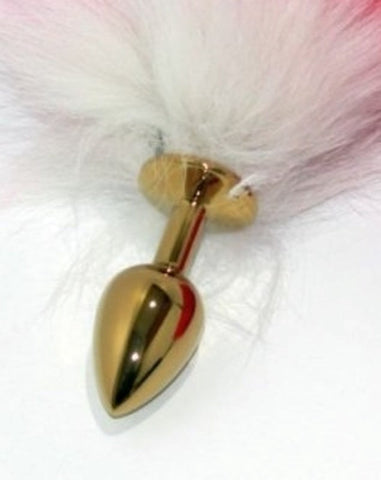BDStyle Red Faux Fox Tail Gold Butt Plug Premium Anal Play Accessory - Steel Sex Toys