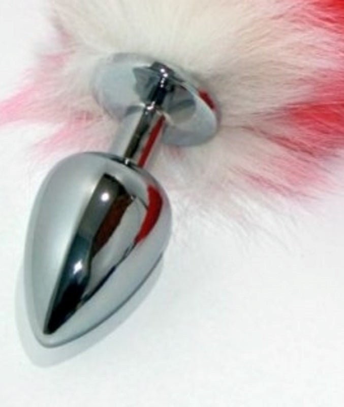 BDStyle Red Faux Fox Tail Silver Butt Plug Premium Stainless Steel Design - Steel Sex Toys
