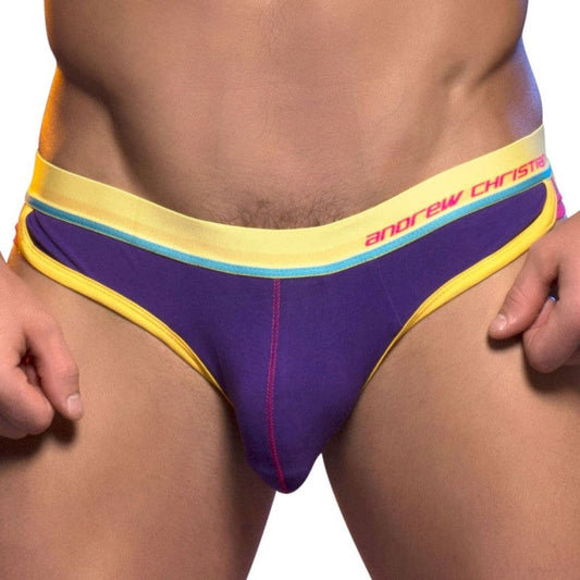 Andrew Christian Retro Pop Brief Purple with Enhanced Front Room Design - - Jocks and G-Strings