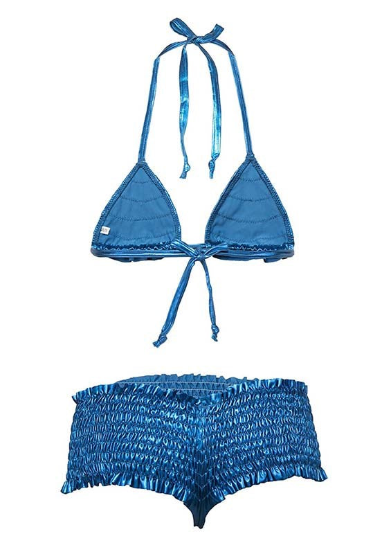 Leg Avenue Ruffle Bikini Top And Smocked Booty Shorts Beach Swimwear Set - - Bras and Bra Sets