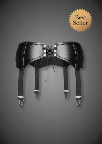 Noir Handmade Sexy Garter Belt with Erotic Back Lacing Wet Look - Bras and Bra Sets