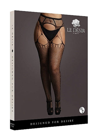 Shots Toys Shredded Suspender Pantyhose Black with Built in Garter Straps - Hosiery