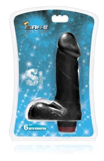 SI Novelties Ignite Vibrating Cock with Balls Black Rechargeable Dildo - - Realistic Dildos