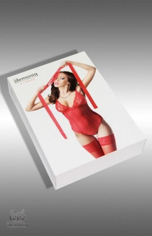 Demoniq Simone Red Lingerie Set with Eye Mask and Garter - Bras and Bra Sets