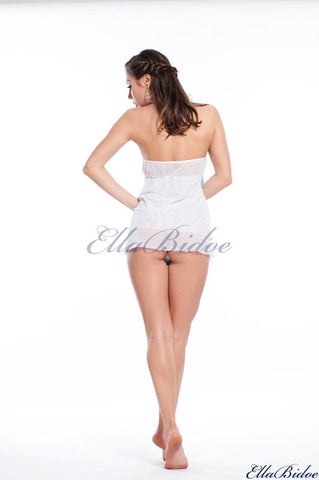 Ella Bidoe Sorority Babydoll White Lingerie with Blue Ribbon Details - Bustiers and Corsets