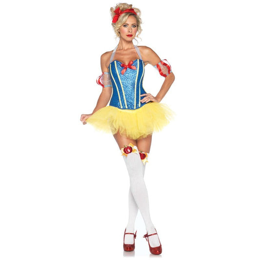 Leg Avenue Sultry Snow White Costume with Fitted Bodice and Ruffled Skirt - - Fancy Dress Ups
